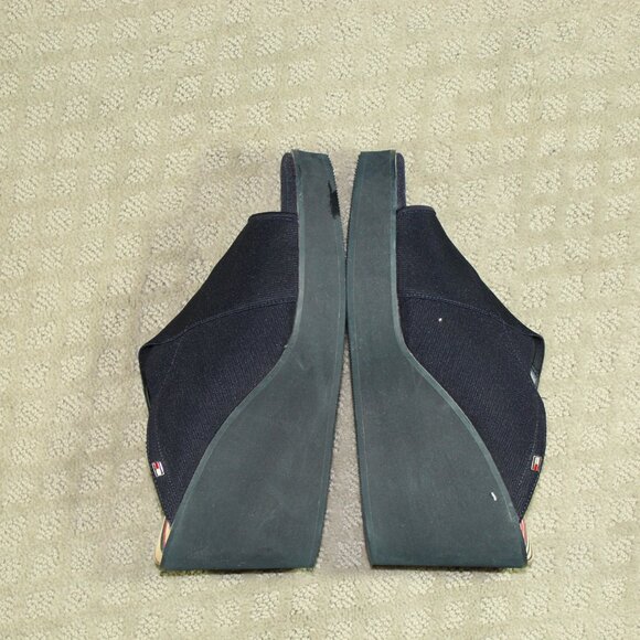 Vtg Tommy Hilfiger Navy Blue Women's Size 8.5M Peep Toe Foam Wedge Slip On Shoe - Picture 3 of 6
